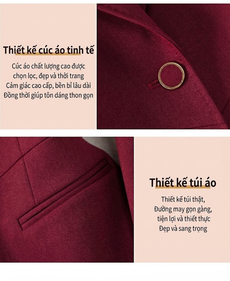 Bộ Vest Nữ Công Sở Cao Cấp, Áo Vest Thanh Lịch Màu Nâu, Đỏ Rượu, Đen, Xanh Lá chi tiết 6
