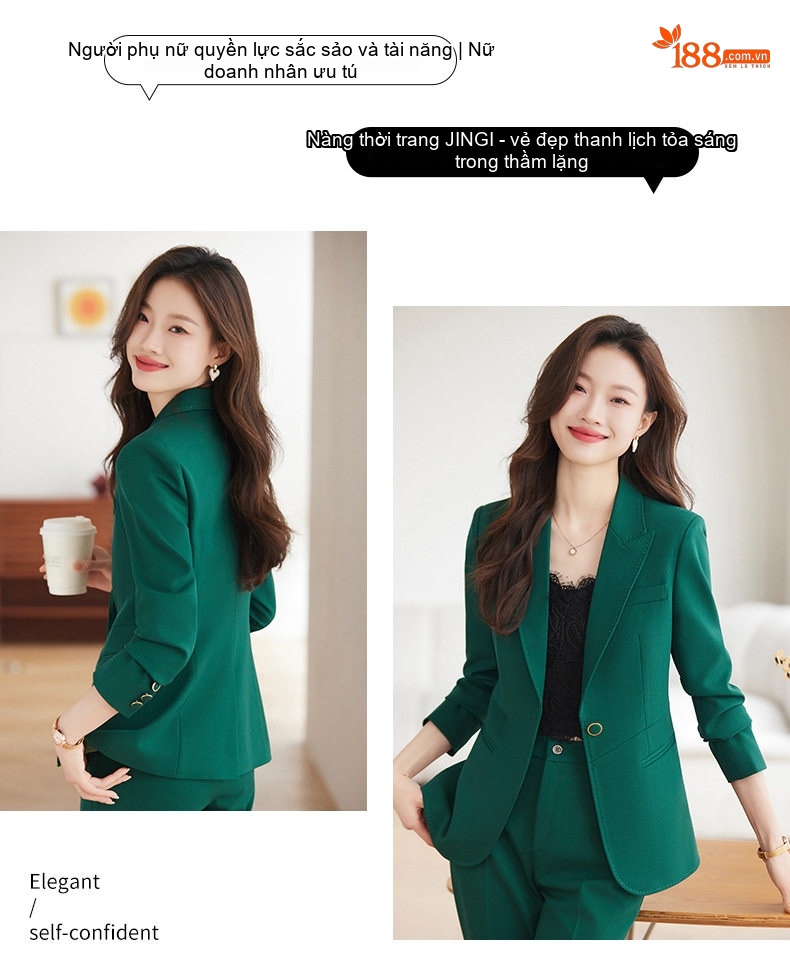 Bộ Vest Nữ Công Sở Cao Cấp, Áo Vest Thanh Lịch Màu Nâu, Đỏ Rượu, Đen, Xanh Lá chi tiết 13