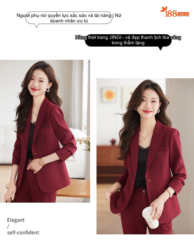 Bộ Vest Nữ Công Sở Cao Cấp, Áo Vest Thanh Lịch Màu Nâu, Đỏ Rượu, Đen, Xanh Lá chi tiết 16