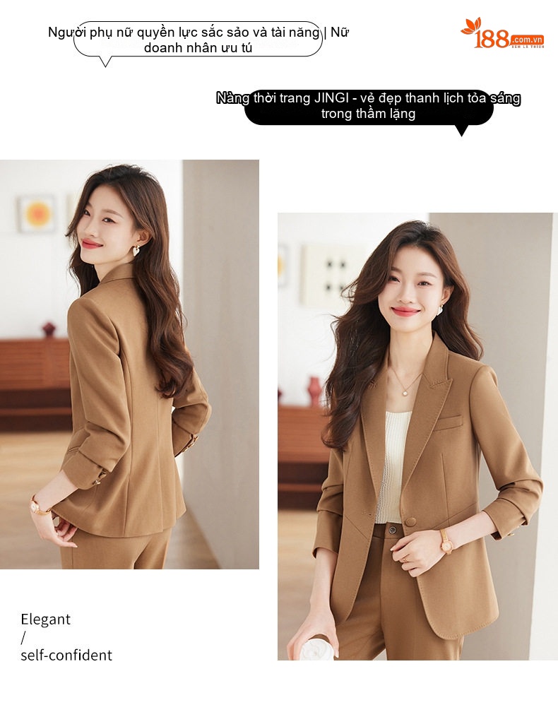 Bộ Vest Nữ Công Sở Cao Cấp, Áo Vest Thanh Lịch Màu Nâu, Đỏ Rượu, Đen, Xanh Lá chi tiết 19