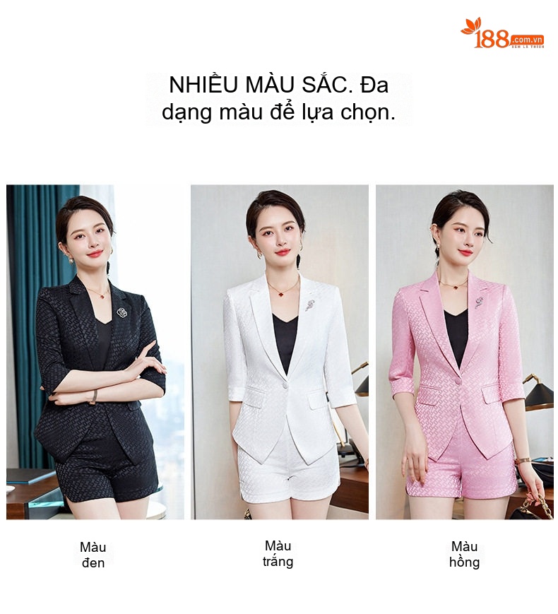 Bộ Vest Nữ Công Sở Tay Lỡ Thời Trang Màu Hồng, Trắng, Đen chi tiết 7
