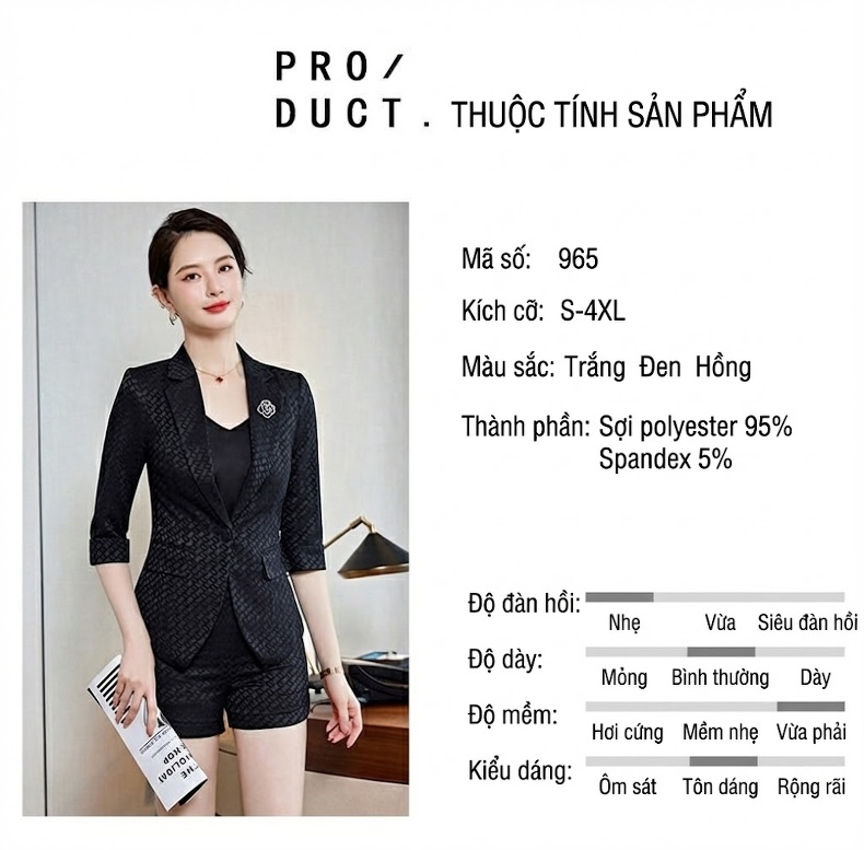 Bộ Vest Nữ Công Sở Tay Lỡ Thời Trang Màu Hồng, Trắng, Đen chi tiết 8