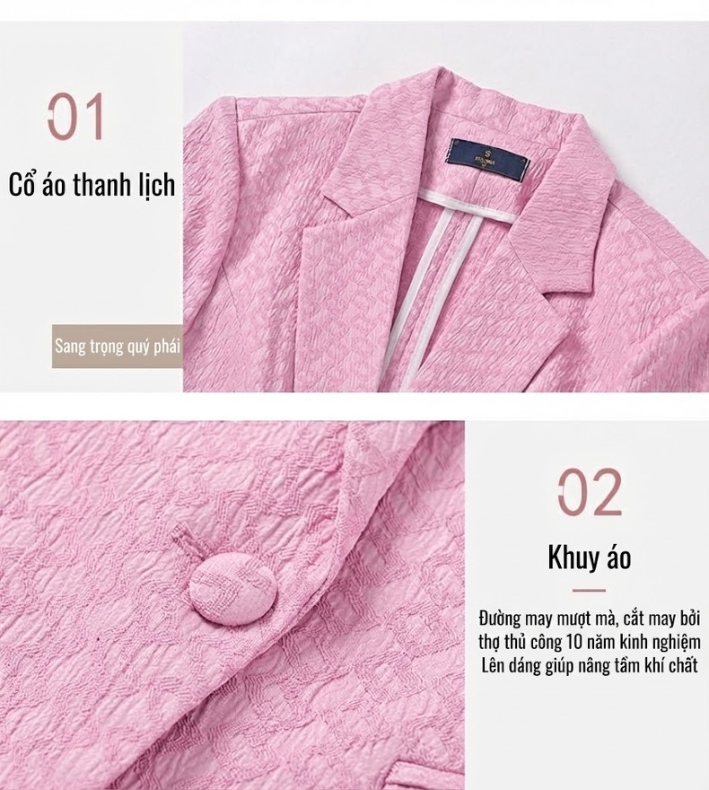 Bộ Vest Nữ Công Sở Tay Lỡ Thời Trang Màu Hồng, Trắng, Đen chi tiết 12