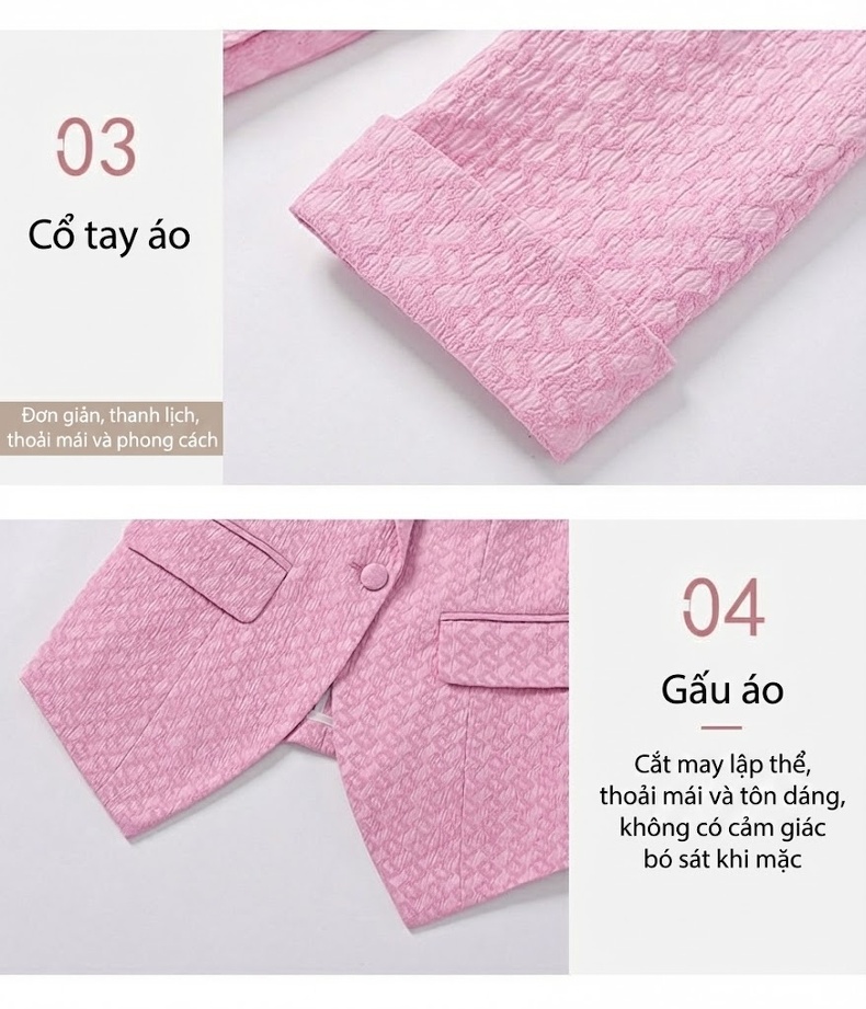Bộ Vest Nữ Công Sở Tay Lỡ Thời Trang Màu Hồng, Trắng, Đen chi tiết 13