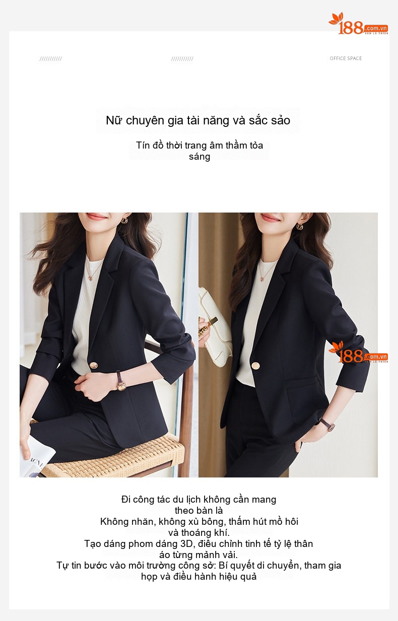 Bộ Vest Nữ Công Sở Thanh Lịch Màu Đen, Đỏ, Trắng Ngà chi tiết 3