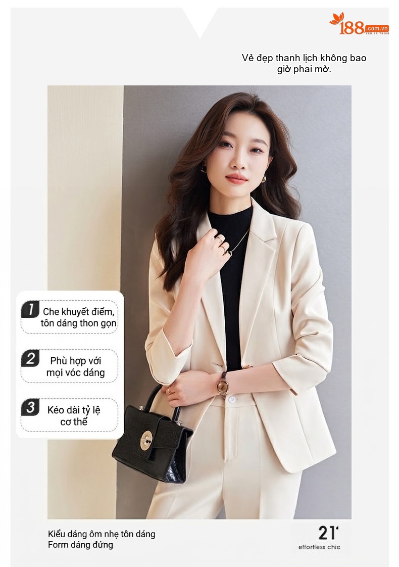Bộ Vest Nữ Công Sở Thanh Lịch Màu Đen, Đỏ, Trắng Ngà chi tiết 5