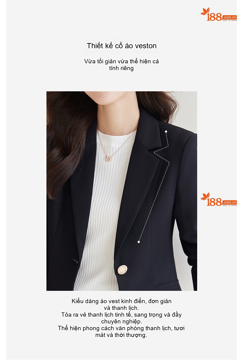 Bộ Vest Nữ Công Sở Thanh Lịch Màu Đen, Đỏ, Trắng Ngà chi tiết 6