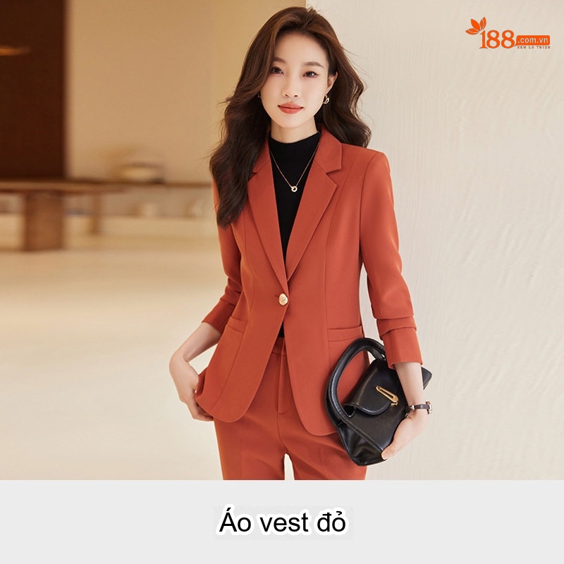 Bộ Vest Nữ Công Sở Thanh Lịch Màu Đen, Đỏ, Trắng Ngà