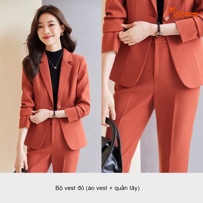 Bộ Vest Nữ Công Sở Thanh Lịch Màu Đen, Đỏ, Trắng Ngà