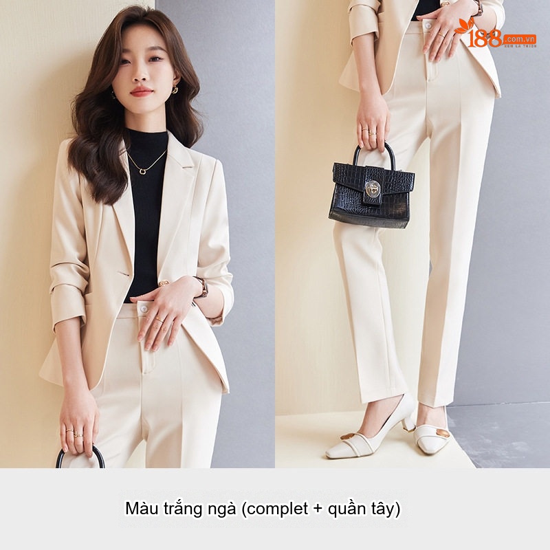 Bộ Vest Nữ Công Sở Thanh Lịch Màu Đen, Đỏ, Trắng Ngà
