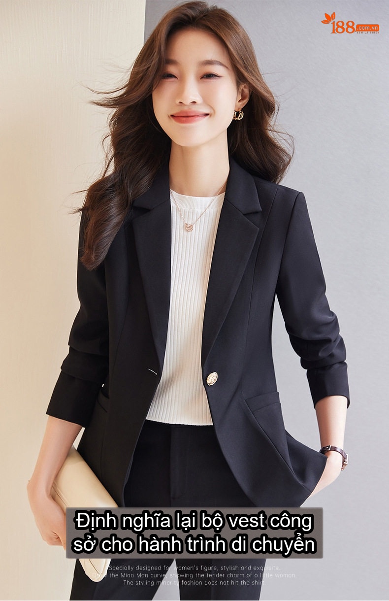 Bộ Vest Nữ Công Sở Thanh Lịch Màu Đen, Đỏ, Trắng Ngà chi tiết 2
