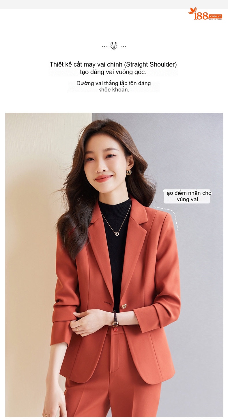 Bộ Vest Nữ Công Sở Thanh Lịch Màu Đen, Đỏ, Trắng Ngà chi tiết 4