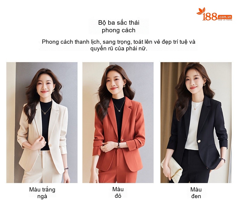 Bộ Vest Nữ Công Sở Thanh Lịch Màu Đen, Đỏ, Trắng Ngà chi tiết 8