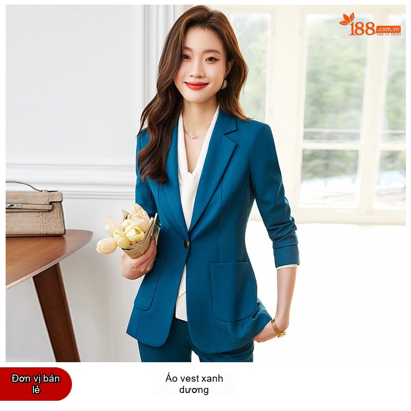 Bộ Vest Nữ Công Sở Thanh Lịch Quần Ống Suông Màu Đen, Xám, Xanh, Nâu