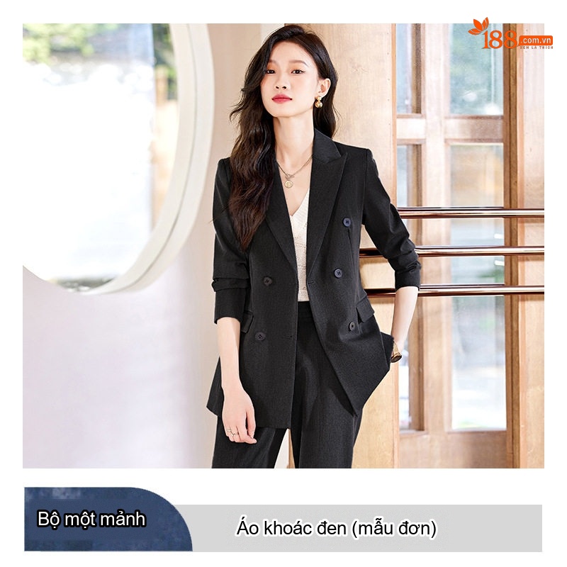 Bộ Vest Nữ Tay Dài Công Sở Hai Hàng Khuy Phong Cách Thời Trang Thu Đông 2023 Màu Đen, Xám, Xanh Navy