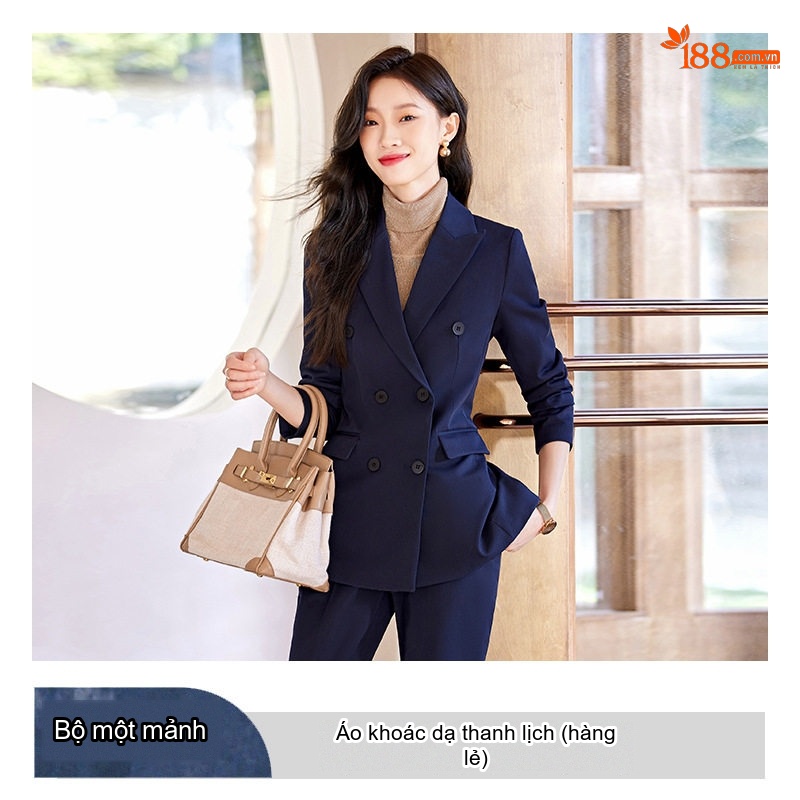 Bộ Vest Nữ Tay Dài Công Sở Hai Hàng Khuy Phong Cách Thời Trang Thu Đông 2023 Màu Đen, Xám, Xanh Navy