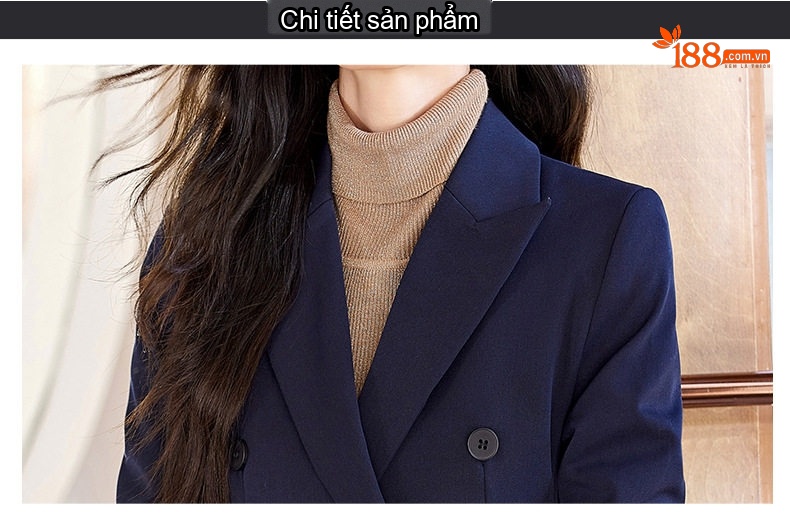 Bộ Vest Nữ Tay Dài Công Sở Hai Hàng Khuy Phong Cách Thời Trang Thu Đông 2023 Màu Đen, Xám, Xanh Navy chi tiết 18