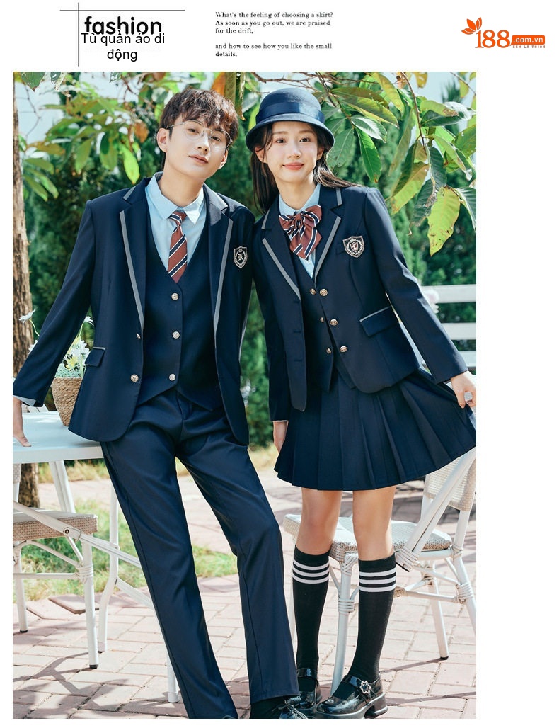 Bộ Vest Nữ Tay Dài Phong Cách Học Đường Anh Quốc, Chân Váy Xếp Ly, Đồng Phục Học Sinh Màu Xanh Navy, Xám chi tiết 19
