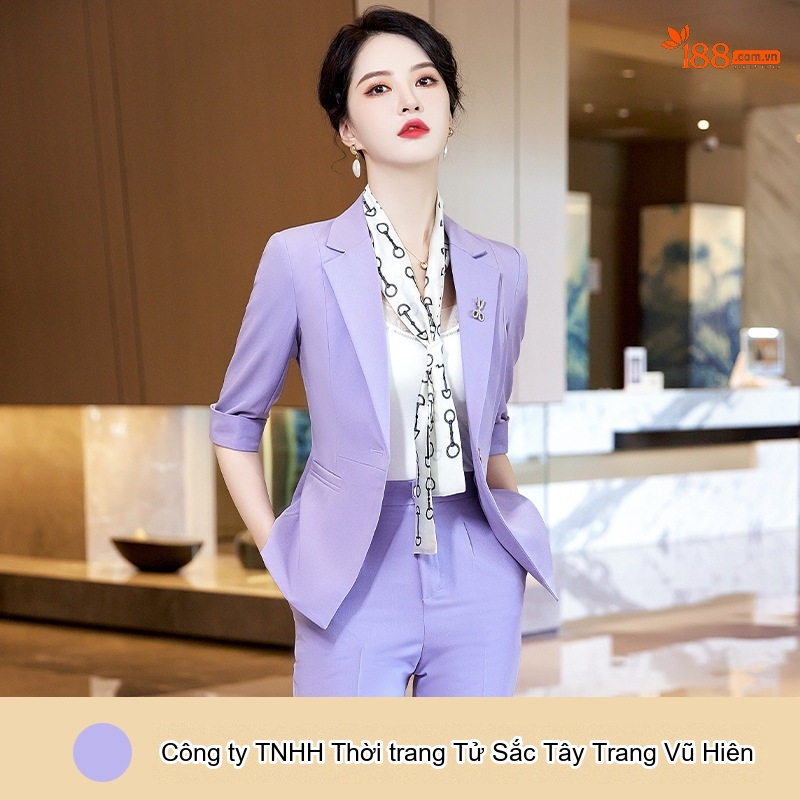 Bộ Vest Nữ Tay Lỡ Quần Ống Loe Phong Cách Công Sở Màu Đen, Be, Tím