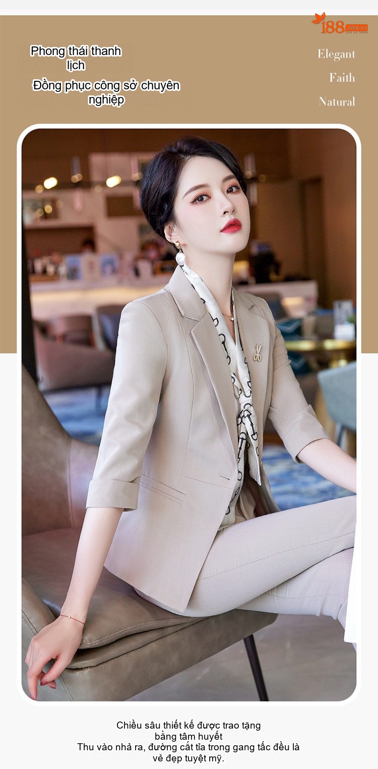 Bộ Vest Nữ Tay Lỡ Quần Ống Loe Phong Cách Công Sở Màu Đen, Be, Tím chi tiết 4