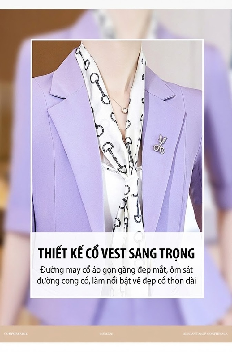 Bộ Vest Nữ Tay Lỡ Quần Ống Loe Phong Cách Công Sở Màu Đen, Be, Tím chi tiết 5