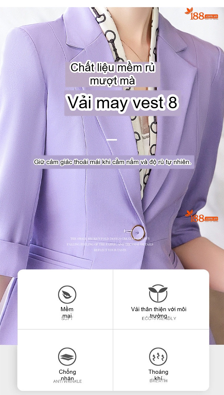 Bộ Vest Nữ Tay Lỡ Quần Ống Loe Phong Cách Công Sở Màu Đen, Be, Tím chi tiết 8