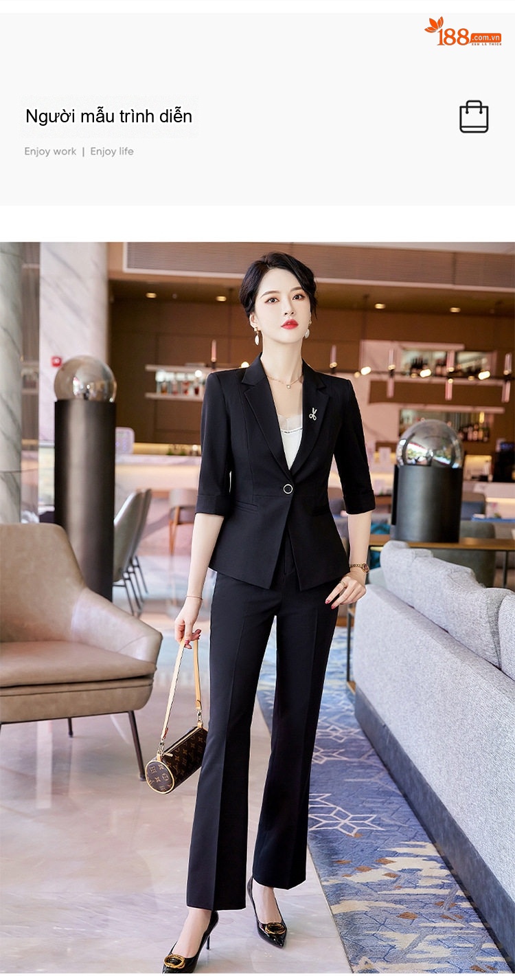 Bộ Vest Nữ Tay Lỡ Quần Ống Loe Phong Cách Công Sở Màu Đen, Be, Tím chi tiết 12