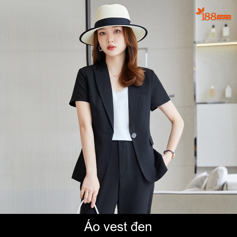 Bộ Vest Nữ Tay Ngắn Áo Blazer Quần/Chân Váy Công Sở Màu Đen, Trắng Ngà