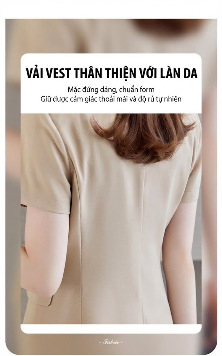 Bộ Vest Nữ Tay Ngắn Áo Blazer Quần/Chân Váy Công Sở Màu Đen, Trắng Ngà chi tiết 5