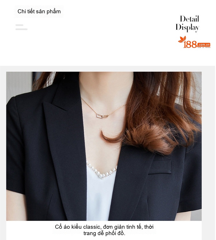 Bộ Vest Nữ Tay Ngắn Áo Blazer Quần/Chân Váy Công Sở Màu Đen, Trắng Ngà chi tiết 11