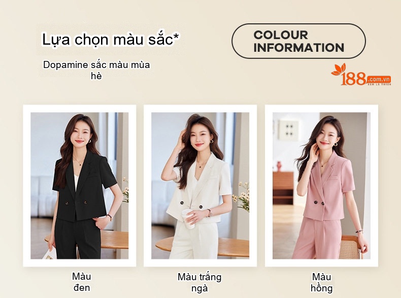 Bộ Vest Nữ Tay Ngắn Dáng Rộng Phong Cách Công Sở Màu Hồng, Đen, Trắng chi tiết 9