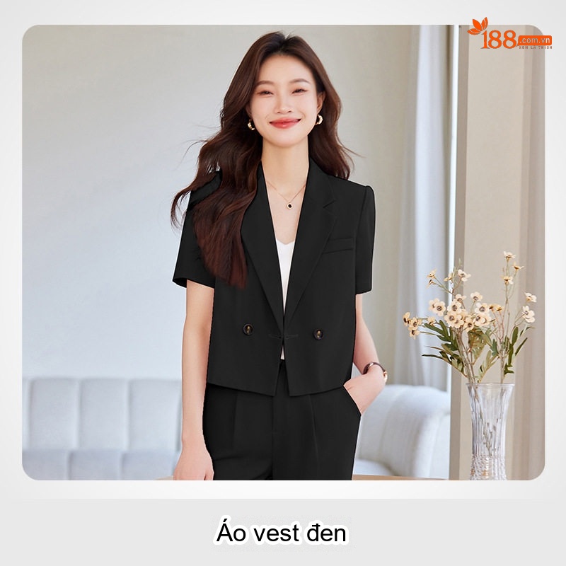 Bộ Vest Nữ Tay Ngắn Dáng Rộng Phong Cách Công Sở Màu Hồng, Đen, Trắng