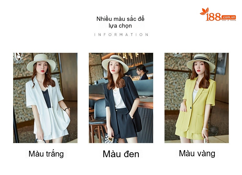 Bộ Vest Nữ Tay Ngắn Thiết Kế Mỏng Phong Cách Tiểu Thư Màu Trắng, Vàng, Đen chi tiết 8