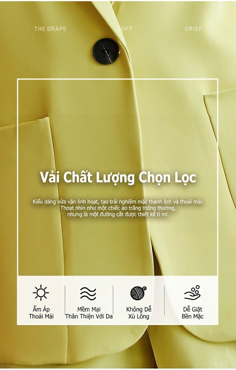 Bộ Vest Nữ Tay Ngắn Thiết Kế Mỏng Phong Cách Tiểu Thư Màu Trắng, Vàng, Đen chi tiết 5
