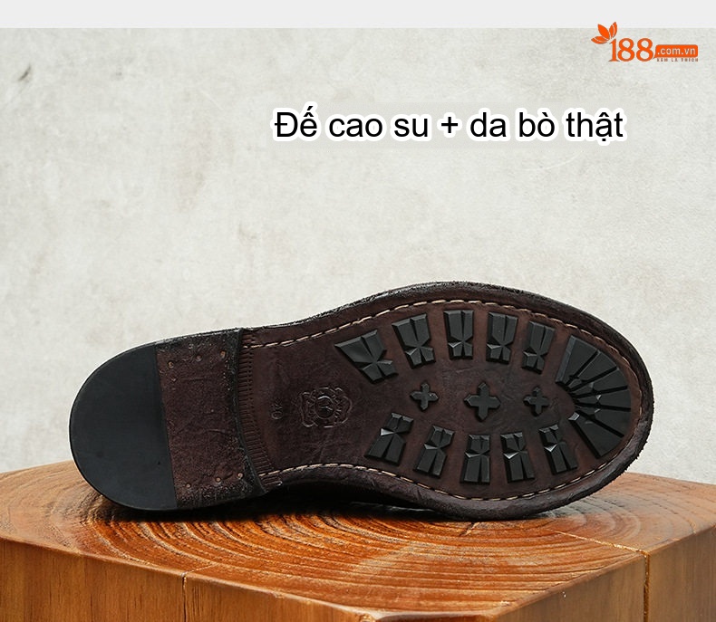 Boot Cao Cổ Nam Da Ngựa Chiều Cao Đế Khoảng 3cm Phong Cách Retro Anh Quốc Màu Đen, Nâu Đỏ chi tiết 19