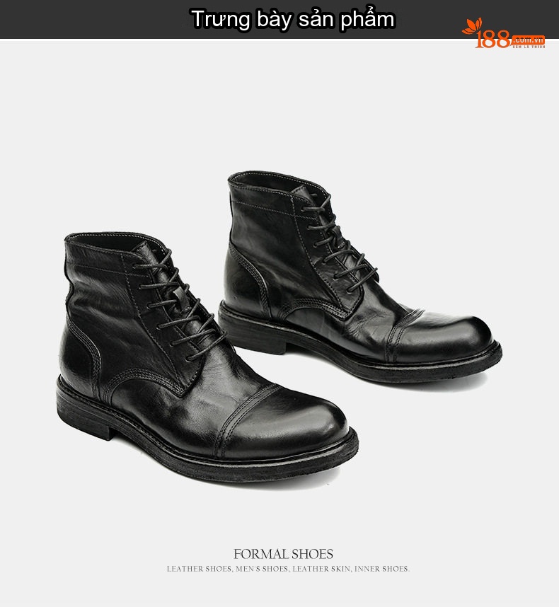 Boot Cao Cổ Nam Da Ngựa Chiều Cao Đế Khoảng 3cm Phong Cách Retro Anh Quốc Màu Đen, Nâu Đỏ chi tiết 9