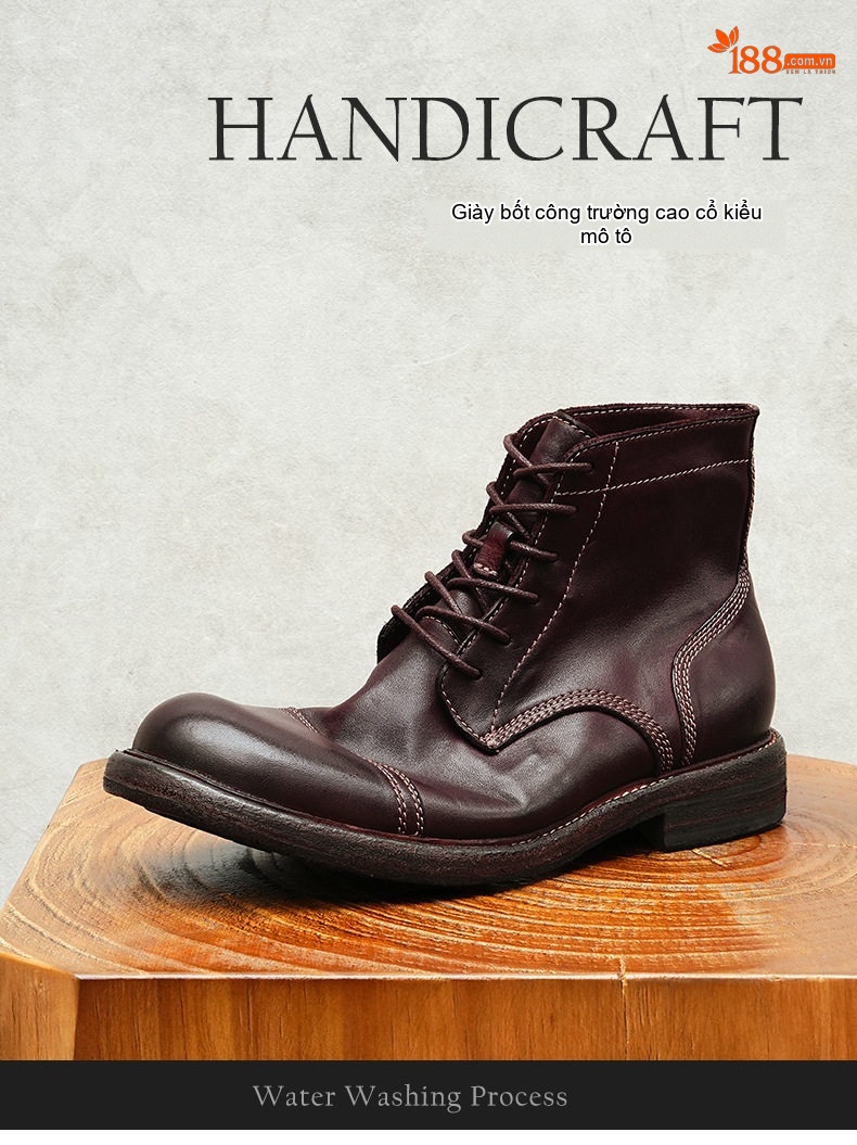 Boot Cao Cổ Nam Da Ngựa Chiều Cao Đế Khoảng 3cm Phong Cách Retro Anh Quốc Màu Đen, Nâu Đỏ chi tiết 12