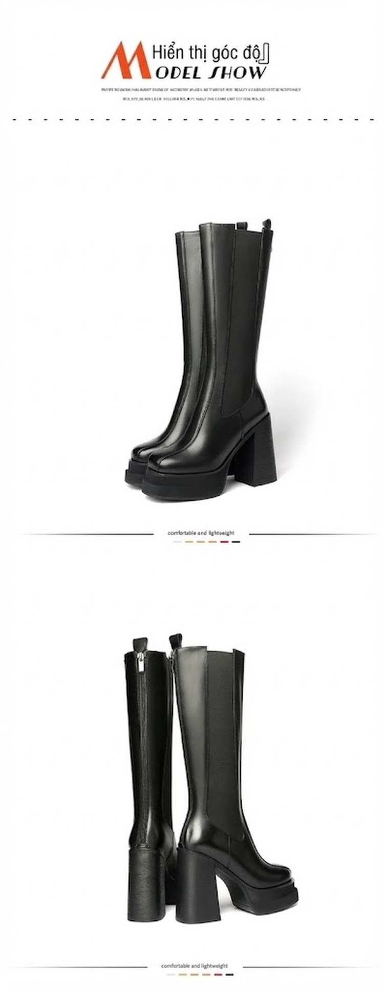 Boot Cao Cổ Nữ Da Bóng Đế Xuồng Chiều Cao Đế Khoảng 12cm Màu Đen, Nâu chi tiết 13