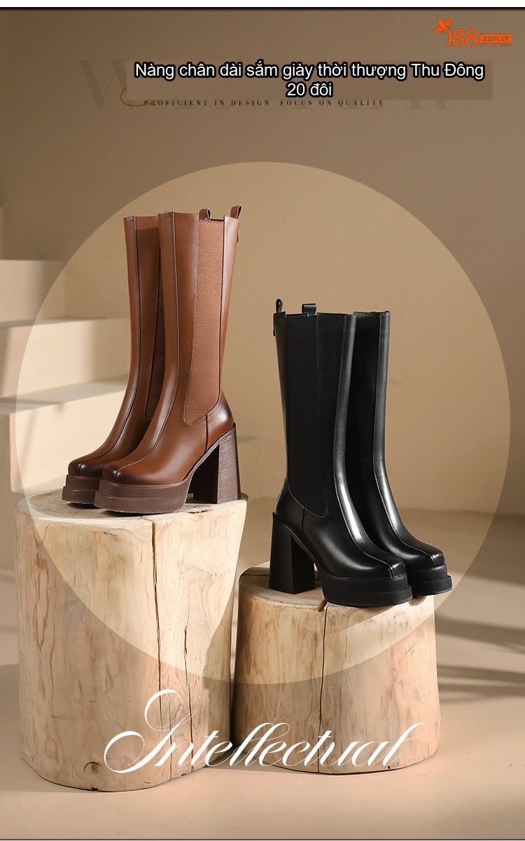 Boot Cao Cổ Nữ Da Bóng Đế Xuồng Chiều Cao Đế Khoảng 12cm Màu Đen, Nâu chi tiết 11