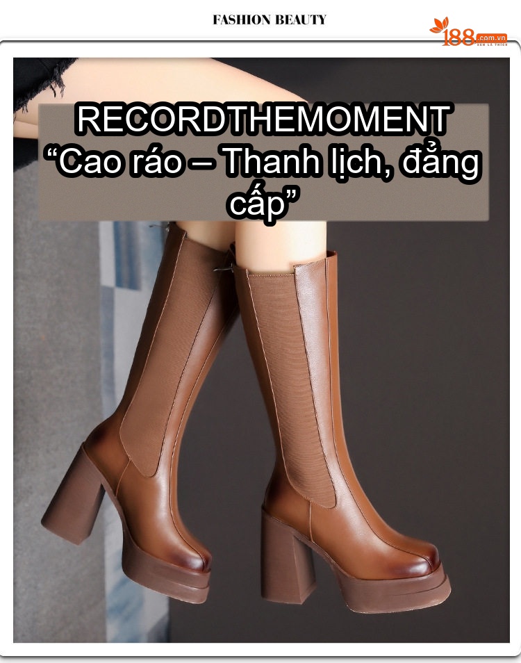 Boot Cao Cổ Nữ Da Bóng Đế Xuồng Chiều Cao Đế Khoảng 12cm Màu Đen, Nâu chi tiết 12