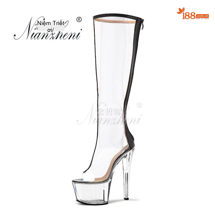 Boot Cao Gót Nữ Trong Suốt Cao Cổ Chiều Cao Đế 17cm Màu Trong Suốt, Đen chi tiết 15