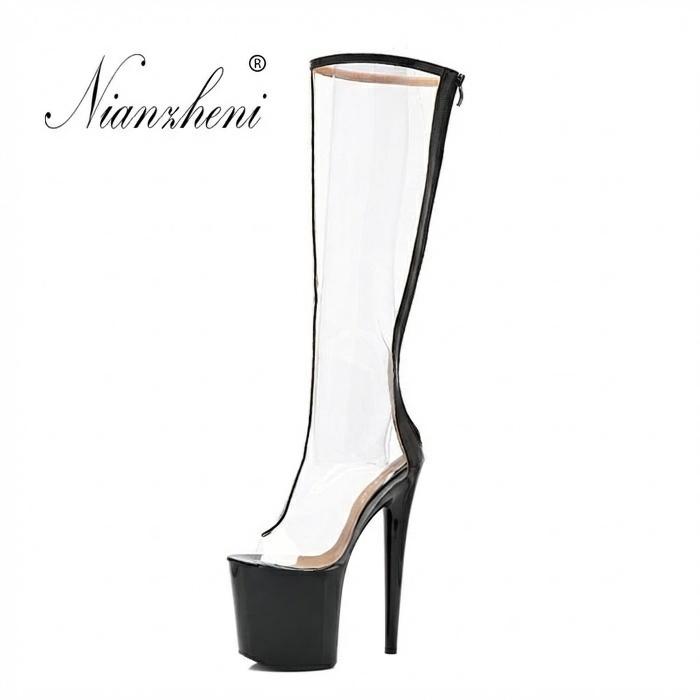 Boot Cao Gót Nữ Trong Suốt Cao Cổ Chiều Cao Đế 17cm Màu Trong Suốt, Đen chi tiết 23