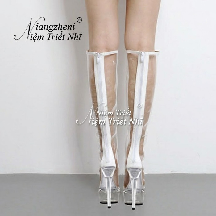 Boot Cao Gót Nữ Trong Suốt Cao Cổ Chiều Cao Đế 17cm Màu Trong Suốt, Đen chi tiết 27