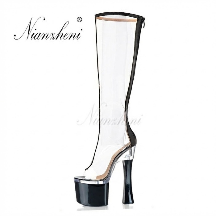 Boot Cao Gót Nữ Trong Suốt Cao Cổ Chiều Cao Đế 17cm Màu Trong Suốt, Đen chi tiết 19