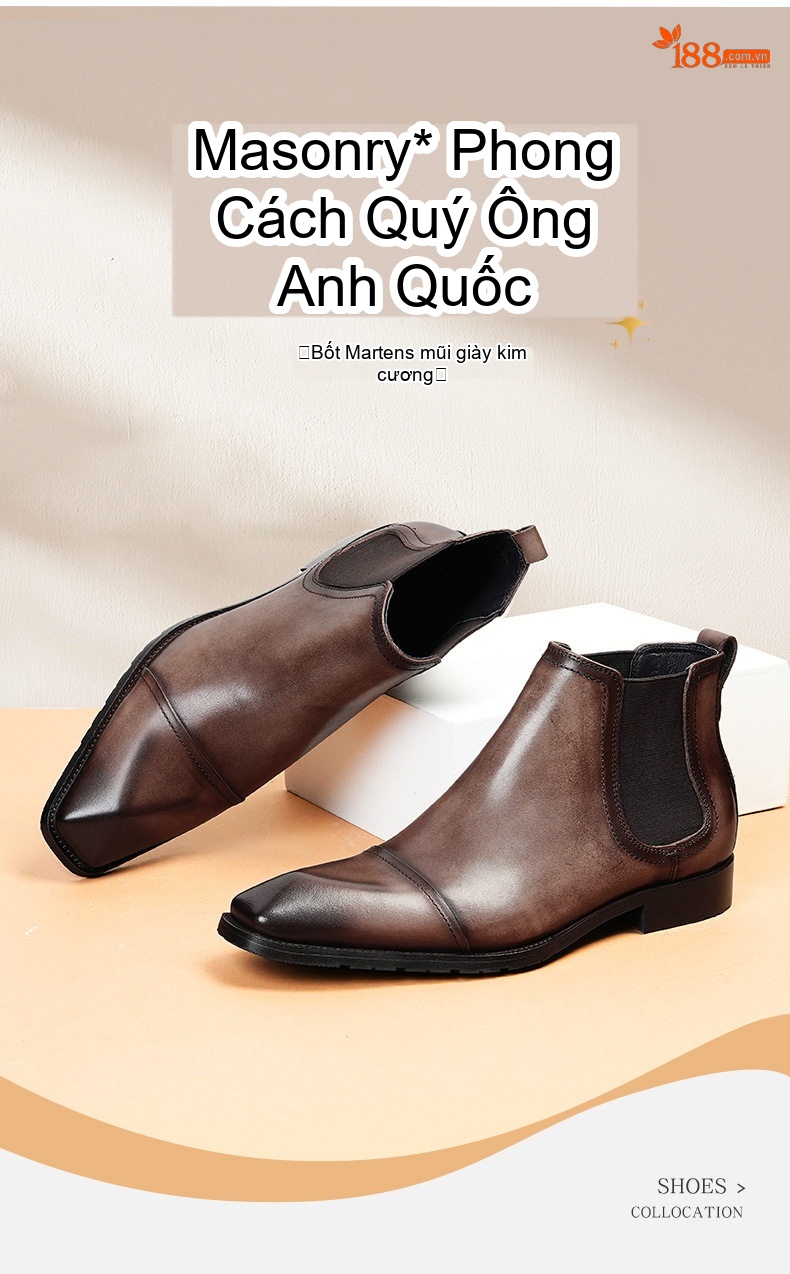 Boot Chelsea Nam Da Bò Cao Cổ Chiều Cao Đế Khoảng 3cm Màu Đen, Nâu chi tiết 1