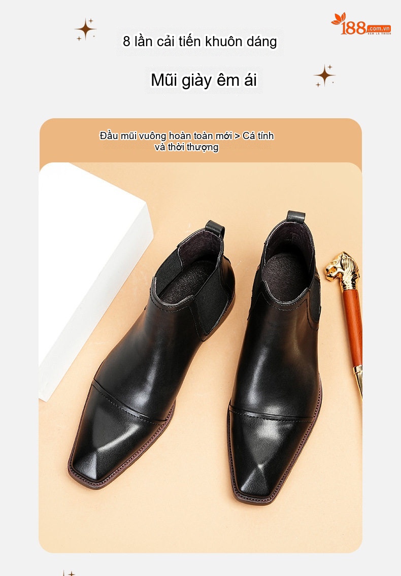 Boot Chelsea Nam Da Bò Cao Cổ Chiều Cao Đế Khoảng 3cm Màu Đen, Nâu chi tiết 2