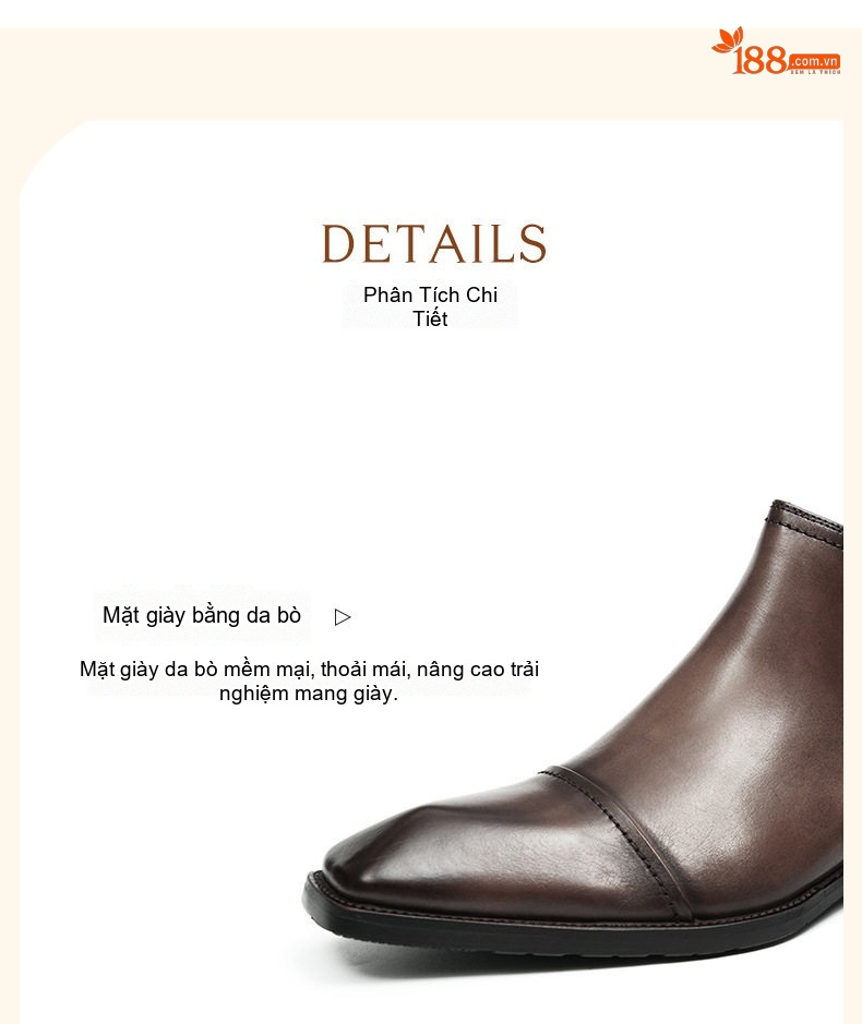 Boot Chelsea Nam Da Bò Cao Cổ Chiều Cao Đế Khoảng 3cm Màu Đen, Nâu chi tiết 7