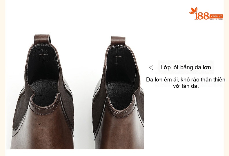 Boot Chelsea Nam Da Bò Cao Cổ Chiều Cao Đế Khoảng 3cm Màu Đen, Nâu chi tiết 9