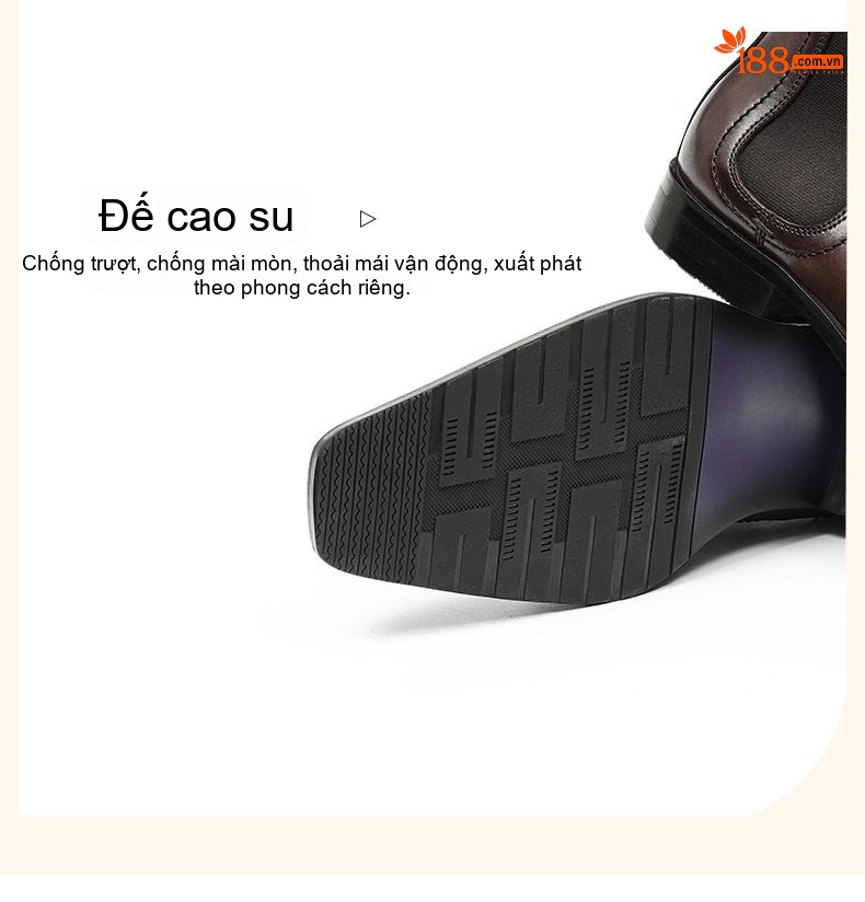 Boot Chelsea Nam Da Bò Cao Cổ Chiều Cao Đế Khoảng 3cm Màu Đen, Nâu chi tiết 10