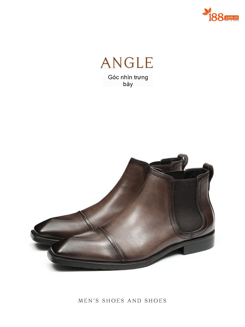 Boot Chelsea Nam Da Bò Cao Cổ Chiều Cao Đế Khoảng 3cm Màu Đen, Nâu chi tiết 11